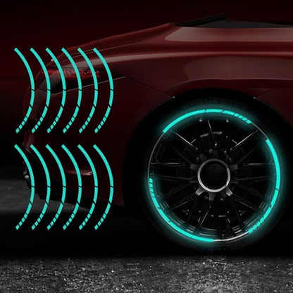12PCS Reflective Car Wheel Stickers, Night Safety Warning Bicycle Stickers, Anti-Scratch Reflective Rim Decals for Car Motorcycle Cycling Bike (Mint Green) - color: Mint Green