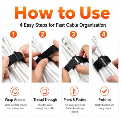 Ysenchan Hook and Loop Straps with Buckle, Reusable Adjustable Cable Management Straps, Heavy Duty Cinch Straps for Cords, Hoses, Bike Gear & Home Organization, 1" x 10", Black, 10 Pack