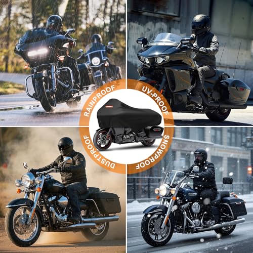 Motorcycle Half Cover with Elastic Hook and Reflective Strip Waterproof Dustproof Sunproof All-Weather Protection Suitable for Touring Models Road King Street Glide Road Glide and More(Black) - color: Black