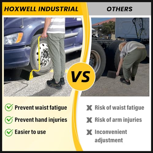 HOXWELL 2 Pack Heavy Duty Rubber Wheel Chock with Handle, Sturdy Solid Anti Slip Wheel Stopper for All Weather Use -Trucks, RV, Travel Trailer, Pop Up Camper Accessory, 2 Pcs - color: Black-handle