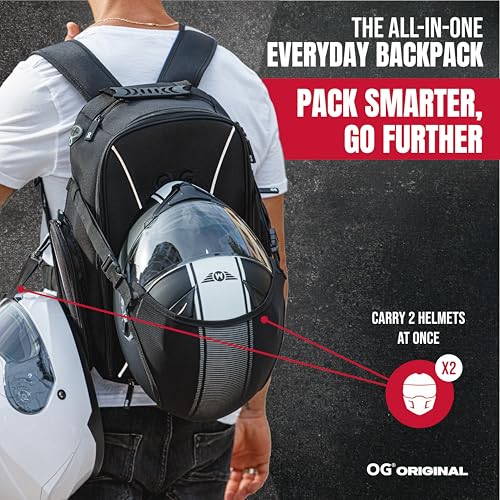 OG Original Motorcycle Backpack GO Black Waterproof, 20L, Motorbike Helmet Strap, Helmet Bag, Cycling Bag, Man, Laptop, Reflective - style: Go