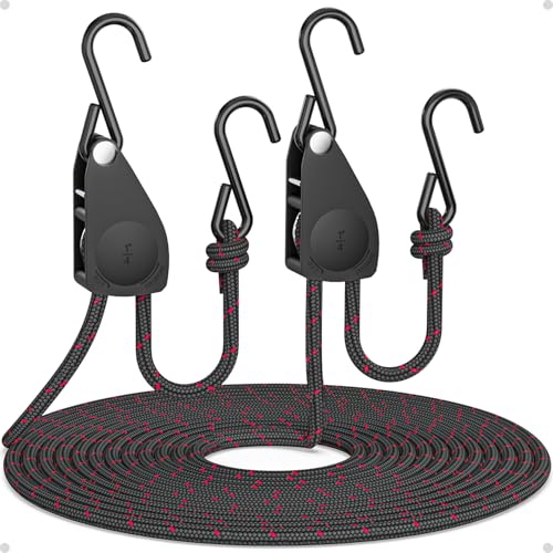 Fondwell 1/4" Tie Downs Ratchet Straps: 2 Pack of Adjustable Grow Light Rope Hangers - Mini Ratchet Straps for Various Hanging and Strapping - size: 1/4" 2-Pack