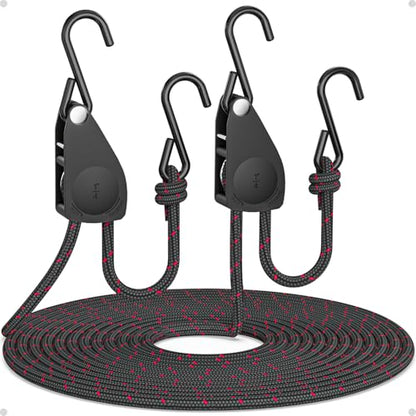 Fondwell 1/4" Tie Downs Ratchet Straps: 2 Pack of Adjustable Grow Light Rope Hangers - Mini Ratchet Straps for Various Hanging and Strapping - size: 1/4" 2-Pack
