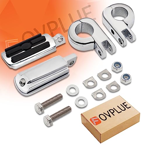 FOVPLUE 1.25" Highway Footpegs, Adjustable Footrest w/Mounting P-Clamps for Harley Touring Softail Dyna Sportster Honda Kawasaki Suzuki Yamaha Indian Victory with 1-1/4" Engine Guard/Tubing, Chrome#2 - color: Chrome Highway Footpegs