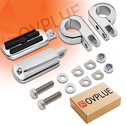 FOVPLUE 1.25" Highway Footpegs, Adjustable Footrest w/Mounting P-Clamps for Harley Touring Softail Dyna Sportster Honda Kawasaki Suzuki Yamaha Indian Victory with 1-1/4" Engine Guard/Tubing, Chrome#2 - color: Chrome Highway Footpegs