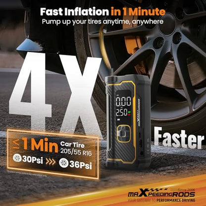 maXpeedingrods 150PSI Tire Inflator Portable Air Compressor 12V DC/AC, Auto Shut-off, Digital Gauge, 4X Faster Inflation Professional Cordless Car Tire Pump for Car, Bike, Motorcycle, Ball