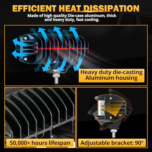 Auxbeam 5in 68W Offroad Driving Lights, 6800LM Side Shooter LED Light Bar with White Spot Flood Combo Beam, Waterproof Offroad Fog Light for UTV ATV Jeep Wrangler Motor Truck Boat - color: White Offroad Driving Lights
