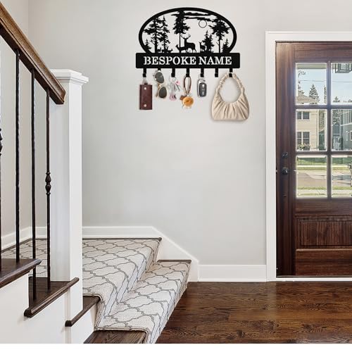 Personalized Key Holder Wall Mount, Custom Name Metal Key Rack Organizer, Deer Cabin Wall Keys Hanger with Hooks for Home, Entryway, Kitchen, Office, Hallway, Doorway - color: 03 Deer
