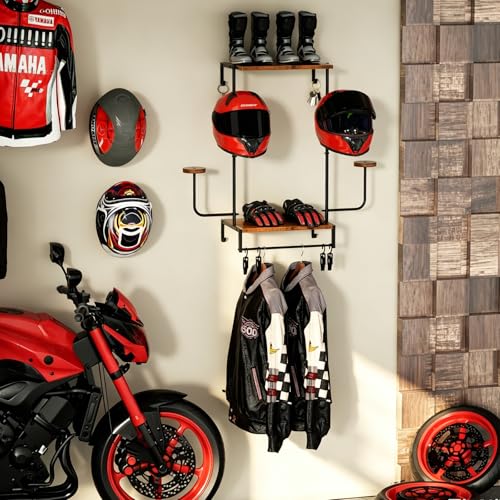 Urban Deco Motorcycle Helmet Holder Wall Mount, Helmet Rack with 4 Hat Stands, Helmet Stand for Display Wall Mount, Motorcycle Accessories Gear Storage for Men, Large - size: 30.7*11.8*15.7 inches