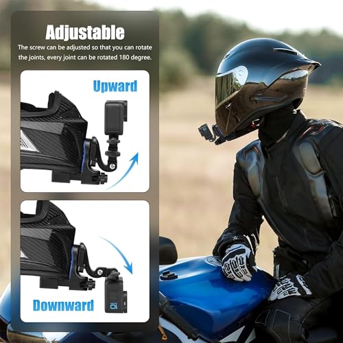 Motorcycle Helmet Chin Mount for GoPro Hero 13 12 11 10 9 8 7 - Compatible with Insta360 & DJI Osmo Action - No Glue Scratch-Free 180° Rotatable Quick Release - Fits Full-Face & Modular Helmets
