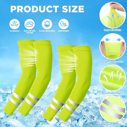 10 PCS UV Protection Reflective Strap Arm Sleeves and Neck Gaiter Reflective Safety Bandana for Outdoor Activities - color: Fluorescent Yellow