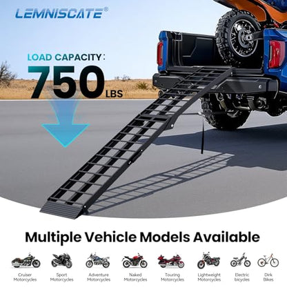 LEMNISCATE Motorcycle Ramp, Aluminum Loading Ramps for Pickup Trucks, 7.5FT Folding Bike Ramp with Handle & Buckle, for Bicycles, Lawn Mowers, UTV, ATV, 750 LBS Capacity, 89"x12", 1PC, Black - color: Black