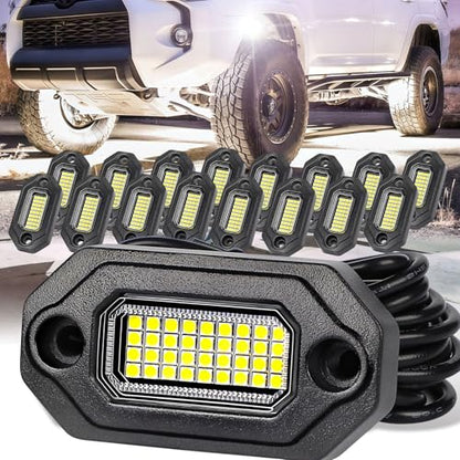 16 Pods White Rock Lights，Aluminum Housing, Waterproof IP68,6500K Pure White Super Bright Underglow, Rock Lights for Trucks, UTV, ATV, SUV, Boats,Each Rock Light Comes with a 15-Foot Extension Cord - size: 16 Pods