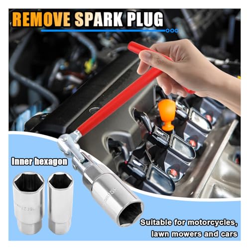Spark Plug Socket Wrench T-Handle16mm (5/8") & 21mm (13/16") Remover Installer, Universal Spark Plug Wrench Removal Tool for Motorcycles, Lawn Mowers, Small Motor Vehicles
