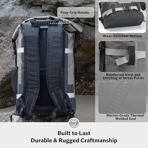 STOVER 5/10/25/30/40/55L Waterproof Dry Bag- Roll-Top Backpack w/Phone Case- Kayaking, Hiking, Camping, Boating- Men/Women - color: 40l Grey (With Phone Case), size: 40L