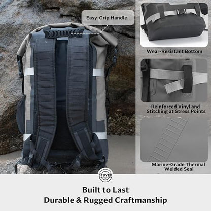 STOVER 5/10/25/30/40/55L Waterproof Dry Bag- Roll-Top Backpack w/Phone Case- Kayaking, Hiking, Camping, Boating- Men/Women - color: 40l Grey (With Phone Case), size: 40L