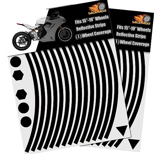 SlickMod - 15" to 19" Rim Size Motorcycle Reflective Wheel Stripes Kit - 1 Wheel Rim Coverage Premium Stickers Pack - High Visibility (1. Black, Set of 2-7mm Normal Width) - color: 1. Black, size: Set of 2 - 7mm Normal Width