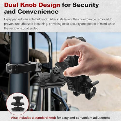 UTV Phone Mount, Heavy Duty Aluminum Alloy SXS Cell Holder for UTV Roll Cage, Anti-Vibration for 1.5"-2.0" Bars, Fits 4.9"-6.9" Smartphones - size: Fits 1.75”-2” Roll Cage