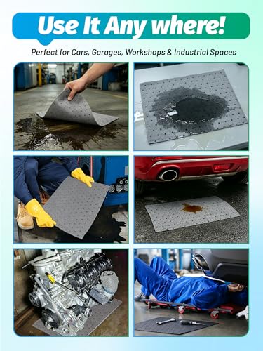15" W x 25' L Oil Absorbent Pads, Water Absorbent Mat, Trimmable Absorbent Sheets for Garage, Automotive, Workshop, Handles Oil, Coolant, Water & Chemicals