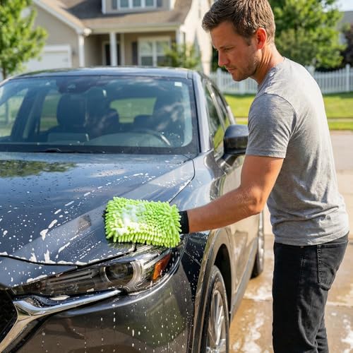 2Pack Car Wash Mitt, 8"×12" Fiber Microfiber Mitt Car Wash Brush for Scratch, Safe on Painted Surfaces, Glass & Plastic, Cars Cleaning Kit Essential, Green - color: 8"×12"-green_2pcs