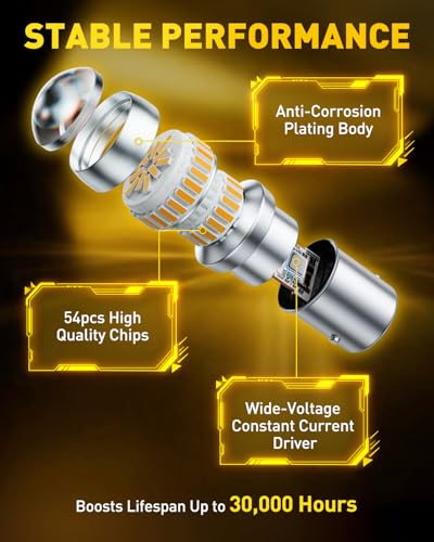 AUXITO Upgraded 1157 LED Bulb Amber Yellow Super Bright 2057 2357 7528 BAY15D LED Replacement Light Kit for Front Rear Turn Signal Light Blinker Parking DRL Tail Lights, Pack of 2 - color: Amber Yellow, size: 1157/2357