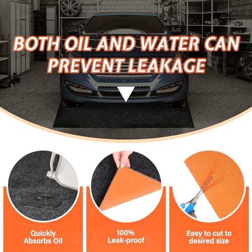 8.5 X 6.6 Ft Heavy Duty Oil Spill Mat, Garage Floor Mat for Under Car, 1/4inch Thicked Waterproof Rubber Backing Mat Protect Floor, Reusable Oil Drip Leak Absorbent Pads (Black)