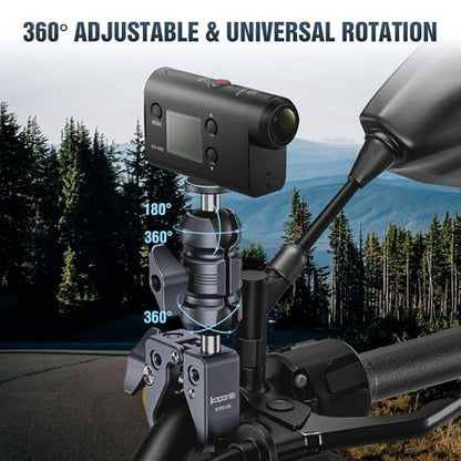 Aluminum Super Clamp Camera Mount, 25mm Ball Head with 1/4" Screw, 360° Rotatable Clamp for DSLR/Action Cameras, Fits 0.5-2" Rods, for Vlogging, Motorcycle (KCB-1) - color: KCB-1 Double Ball Mount Strong Rod Clamp