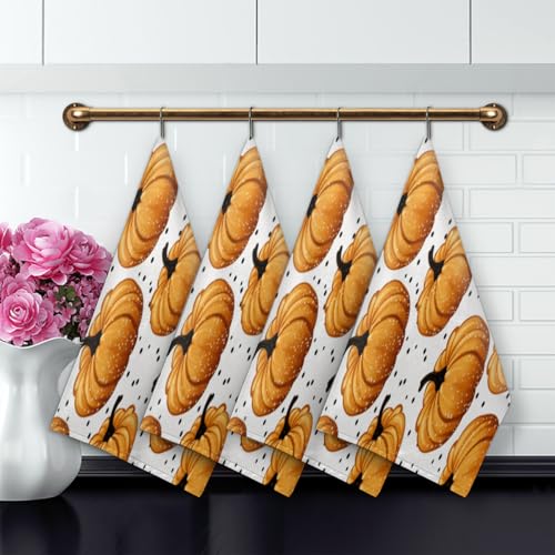 Pumpkin Autumn Kitchen Towels Set of 2 Polka Dots Dish Towels Bar Absorbent Cleaning Tea Towel for Home Dining Restaurants - color: Pumpkin Autumn Polka Dots