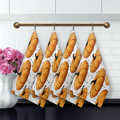 Pumpkin Autumn Kitchen Towels Set of 2 Polka Dots Dish Towels Bar Absorbent Cleaning Tea Towel for Home Dining Restaurants - color: Pumpkin Autumn Polka Dots