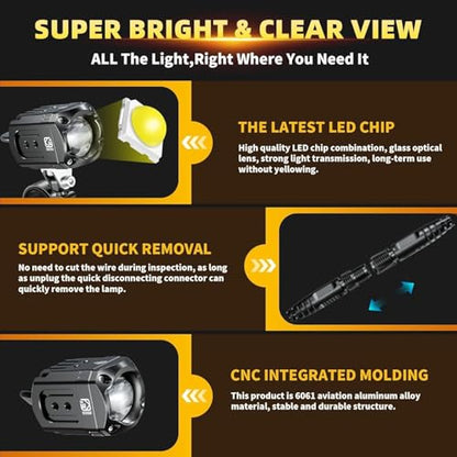 Kewig Motorcycle Auxiliary LED Light Kit Driving Spotlights White/Amber Fog Light with Mount Brackets Wire Harness Waterproof 60W Offroad Work Lights Compatible with Motorcycle J-eep Car Truck (Black) - color: Black