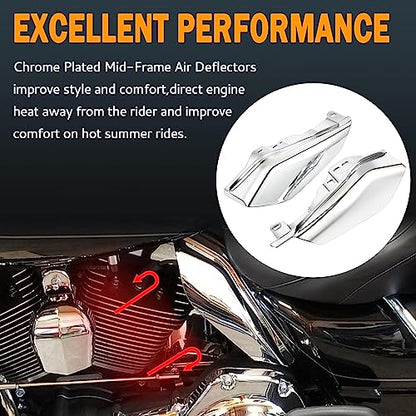 PBYMT Mid Frame Air Deflectors Heat Shield Compatible for Harley Touring Road King Street Electra Glide 2009-later Also Compatible with Models Equipped with Coolflow Fan(Chrome)