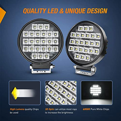 Nilight 4.3 Inch Round Utility LED Work Light W/Integrated Toggle Switch, 2PCS 72W 5760LM 150° Flood Lamp for Offroad Heavy Equipment Vehicles Truck Tractor Golf cart Boat ATV UTV - color: 2Pcs 24Led Flood Lights