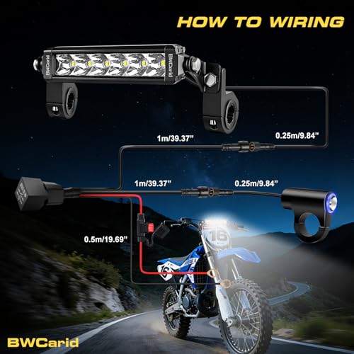 Dirt Bike Light Bar Plug and Play Motorcycle LED Headlight Bar Kit Waterproof with Switch Wiring Harness Bracket for 7/8" 22mm Handlebars SSR110 CRF110 KLX110 140 KX250 TTR110 YZ125 ATV