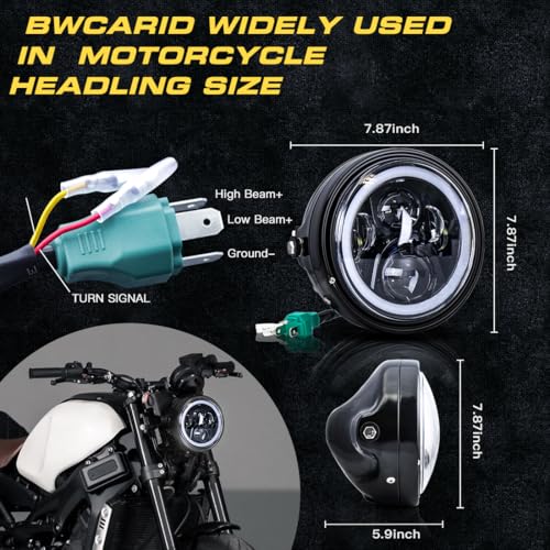 7 Inch LED Motorcycle Headlight Round DOT Approved With Housing Bucket Turn Signals DRL Halo Ring Angle Eyes Hi/Lo Beam Headlight w/Fork Clamp Bracket for H-arley Honda Yamaha Motorcycle - size: 7in Motorcycle Headlight with Halo Ring DRL