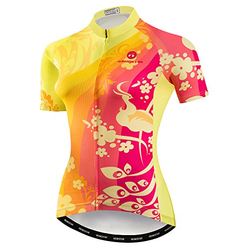 Women's Cycling Jersey Bike Shirts Short Sleeve Ladies Bicycle Clothing MTB Cycle Jacket - color: Yellow, size: Small