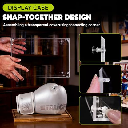 Boxing Glove Display Case, Clear Acrylic Showcase with Wood Base Plank for Single Glove, Full Size UV Protection Souvenirs and Collectibles Box,Ideal Gift for Boxing Fans, Athlete - size: 14ln×9ln×1.5ln