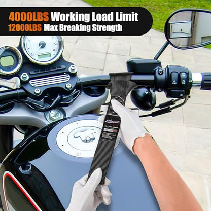 Nilight Soft Loop 1.7”×17" Motorcycle Tie Down Straps Heavy Duty 12000Lbs Max Break Strength for Securing ATV UTV Kayak Moving Cargo (8PK-Black) - color: Black
