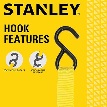 STANLEY S9500 Black/Yellow 1" x 10' Ratchet Straps - Light Cargo (300 lb Working Load / 900 lb Break Strength), 4 Pack - size: 1" x 10'