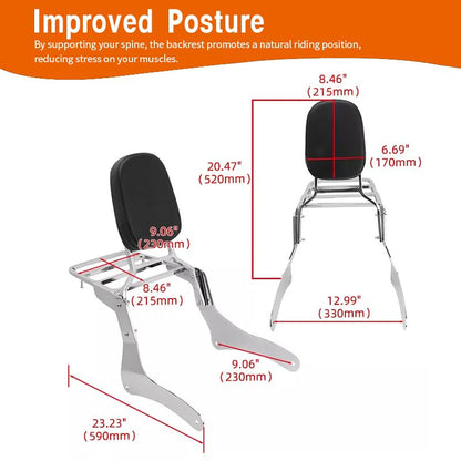Comfortable Leather Backrest Sissy Bar + Luggage Rack Pad Compatible With Kawasaki Vulcan 900 VN900 1996-2018 (Chrome) (Chrome) - size: Chrome
