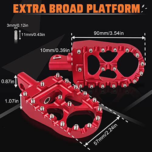 StarknightMT CNC Wide Fat Footpegs 360° Roating MX Foot Pegs Chopper Bobber Style Compatible with Dyna Fatboy Sportster Iron 883 (Red) - color: Red