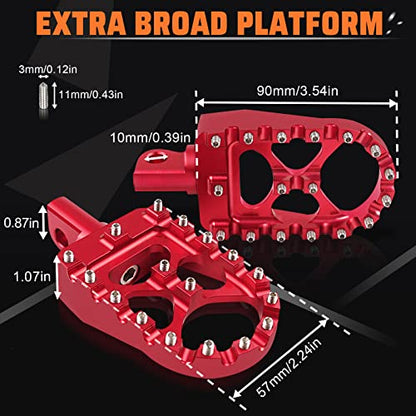 StarknightMT CNC Wide Fat Footpegs 360° Roating MX Foot Pegs Chopper Bobber Style Compatible with Dyna Fatboy Sportster Iron 883 (Red) - color: Red