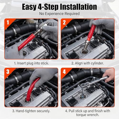 Car Spark Plug Socket, Portable Easy-Install Spark Plug Removal Tool, Anti-Slip Rubber Socket Set, Dual-Size Boot Removal Tool, for Car Motorcycle Maintenance (Red)