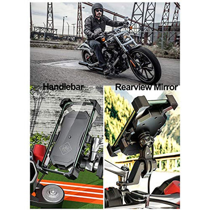 iMESTOU Motorcycle Wireless 15W Qi/USB Quick Charger 3.0 Phone Holder 2 in 1 Mount on 22-32mm Handlebar or Rear-View Mirror Fast Charging for 3.5-6.8 inch Cellphones