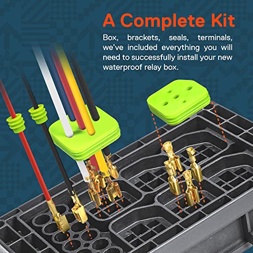 True Mods 12V DC Auto Waterproof Fuse 5-Pin Relay Box Block [6 Bosch Style Relay Holder] [6 ATC/ATO Fusible Holder] Universal Relay Block Box for Automotive Vehicles Cars Marine Boat Light Equipment - style: Box Only