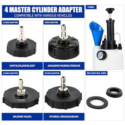 3L Brake Bleeder Kit with Pressure Pump, Brake Fluid Bleeder Kit with 1L Brake Bleeder Bottle and 4 Master Cylinder Adapters for European and American Vehicle - color: 3 L Manual Brake Bleeder Kit with 4 Adapter