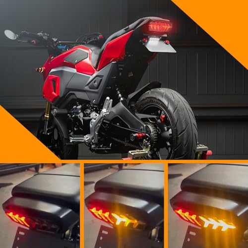 DREAMIZER LED Tail Light w/Turn Signal Sequential Motorcycle Taillight Compatible with Honda Grom MSX125 CBR650 CTX700 CTX700N and More - color: Black