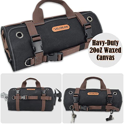 WELKINLAND Heavy-Duty Waxed Canvas Tool roll, 15-Pockets Tool Wrap Roll, 15L Tool Up Roll Bags, Tool Bag Roll, Tool roll organizer, Roll up tool bag organizer