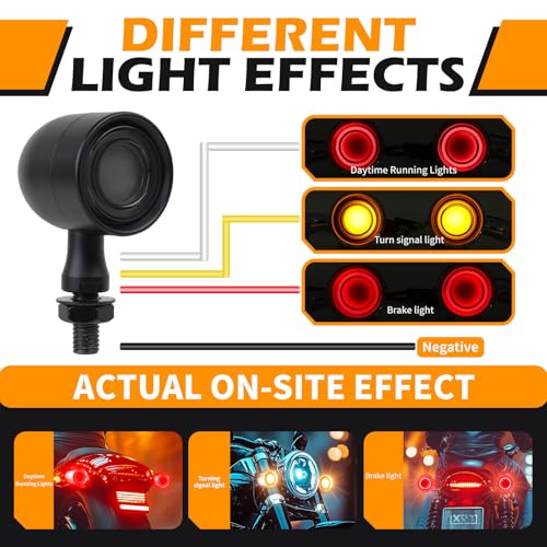 DREAMIZER Motorcycle Led Turn Signal Lights 2pcs,Bullet Blinker Motorcycle Front Rear Brake Light Universal Compatible with Harley Honda Suzuki Triumph Yamaha Bobber Cafe Racer Chopper - color: A-Rear/Black shell + yellow-red light