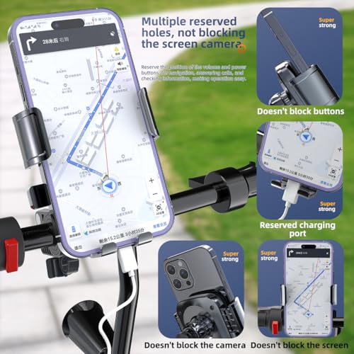 Motorcycle Phone Mount - [Dual Shock Absorbers] [Metal Adjustable Arm] | Bicycle Handlebar Phone Holder, Fits iPhone 16/15/14/13 Pro Max, 4.7-6.7 Inch Phones