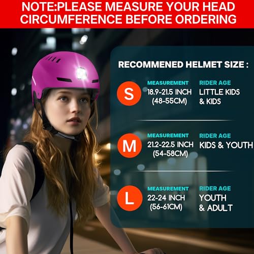 DKONI Bike Helmet with LED Lights Bicycle Helmets Commuter Cycling Helmet USB Rechargeable Front & Back LED Light Helmet for Adult Men Women - color: Pink, size: Large: 22-24 inch (56-61cm)